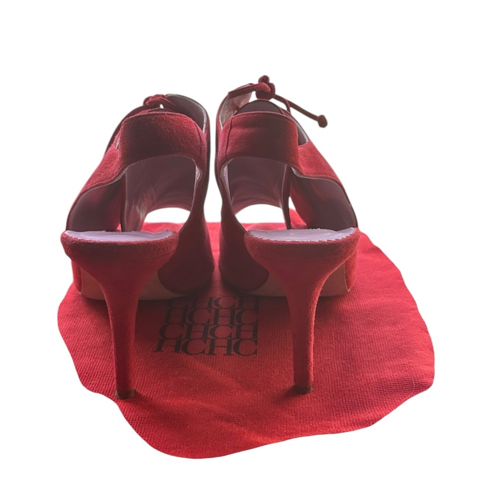 Vintage Carolina Herrera Red Suede Slingback Bootie Heels US 9.5 - Picture 10 of 12